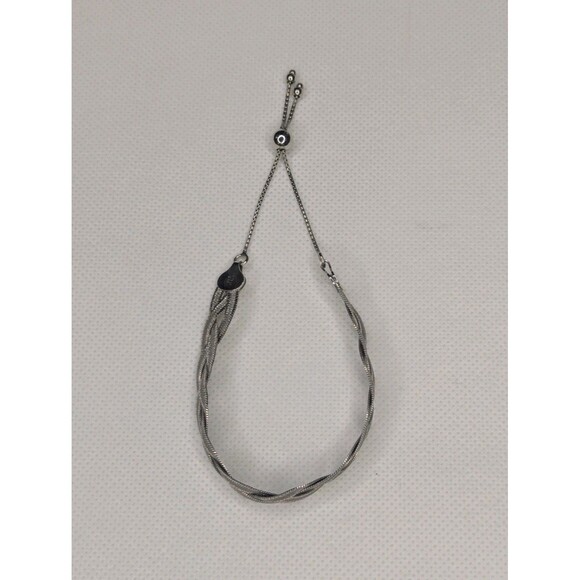 Sterling Silver Braided Herringbone Bracelet, Adjustable - Picture 5 of 5